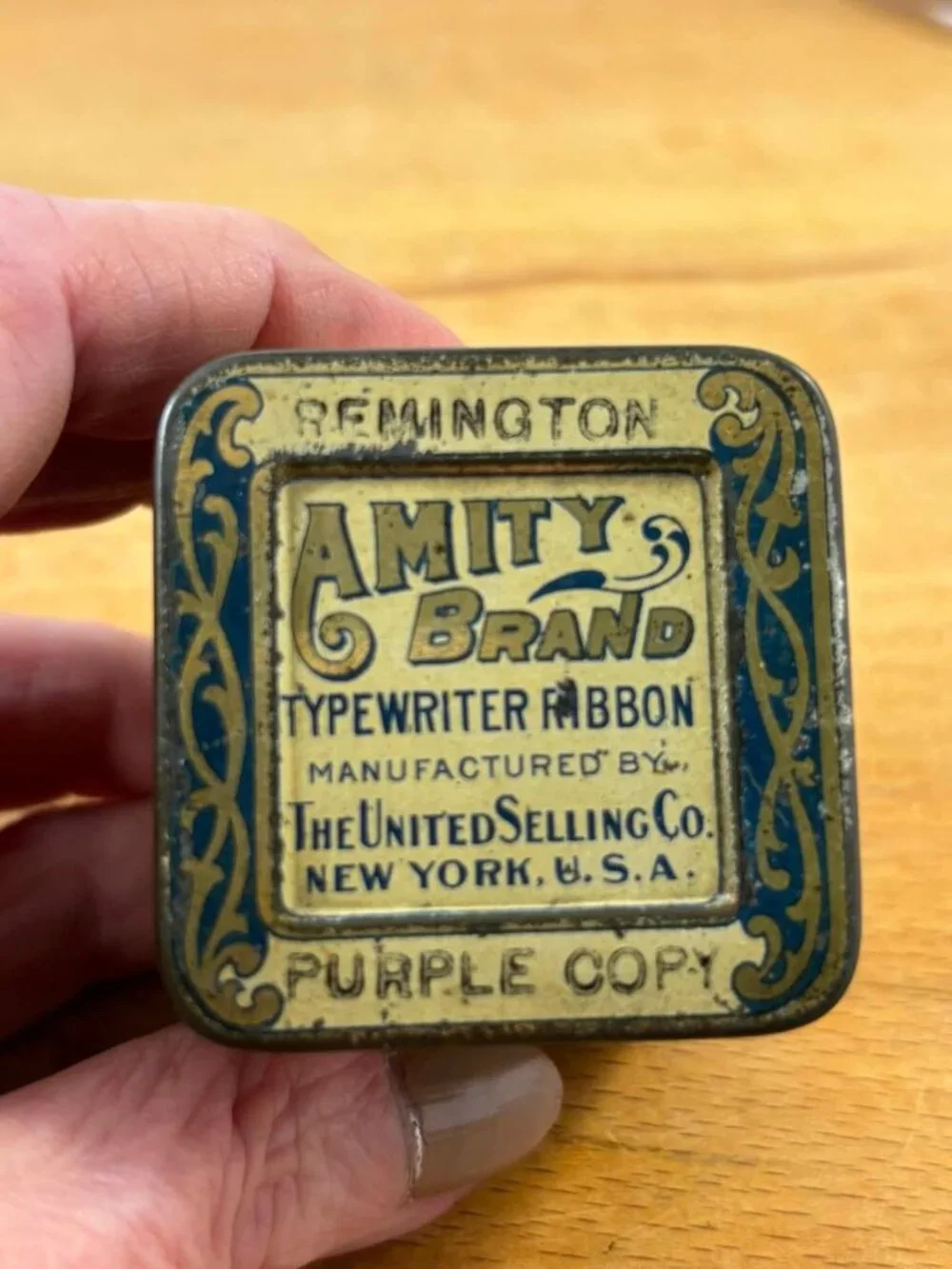 Vintage Amity Brand Typewriter Ribbon Tin Purple Copy New York USA - Picture 6 of 7